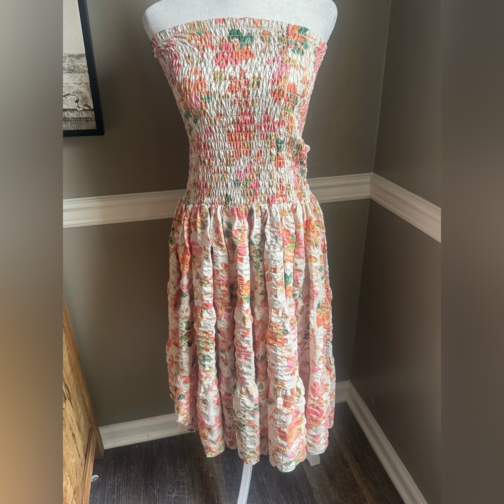 NWT Misa LA Floral Smocked Strapless Midi Dress Tiered Cottagecore XS